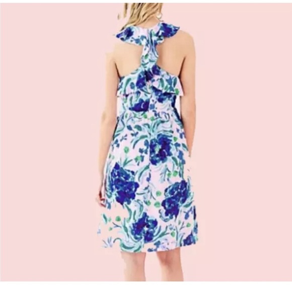 Lilly Pulitzer Rory Dress Pink Tropics Sweet Pea Size 8 Halter Style Pockets - Picture 2 of 12
